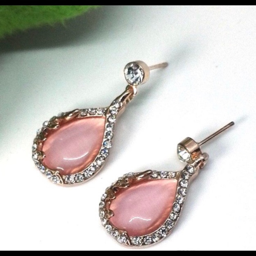 NEW Pink Opal Water Drop Necklace & Earring Set - Picture 3 of 8